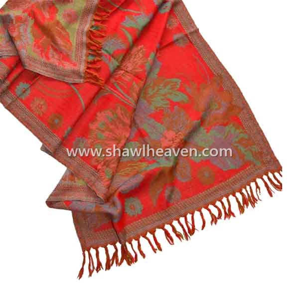 Tree of life red scarf in boiled wool